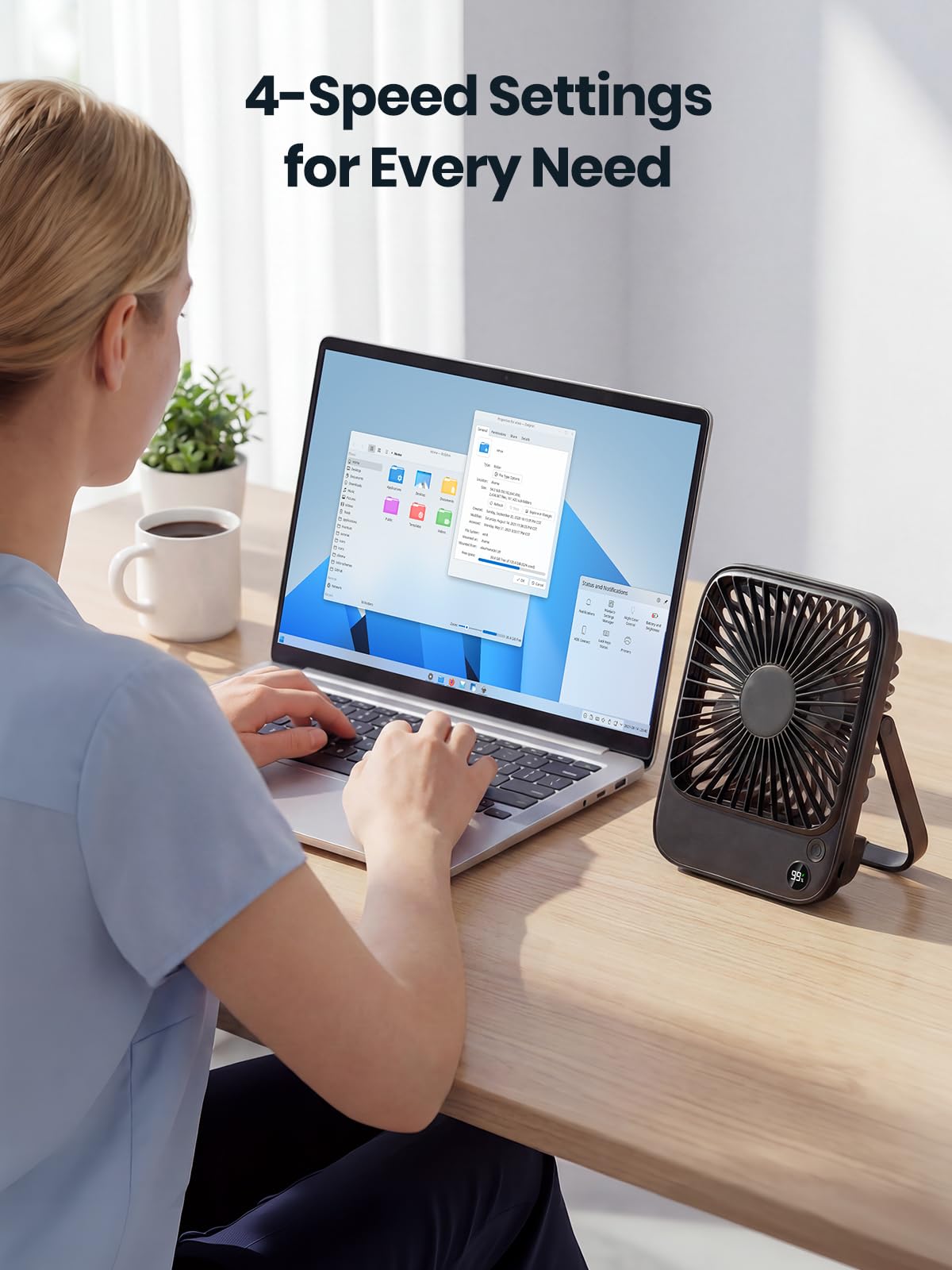 TOPK fan on a workspace showing quiet cooling for focused work benefit
