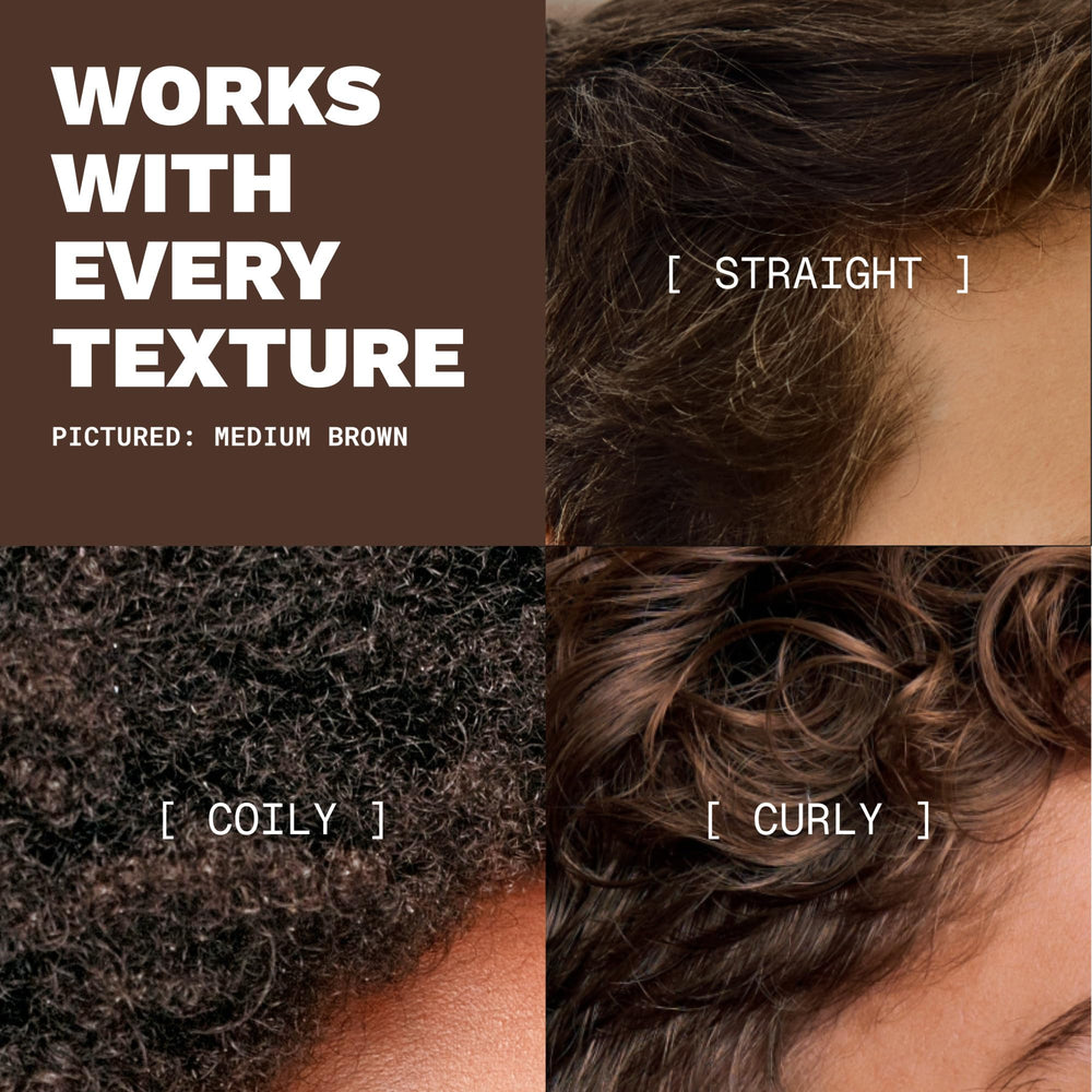 Toppik dark brown in-use on long female hairstyle enhancing fullness