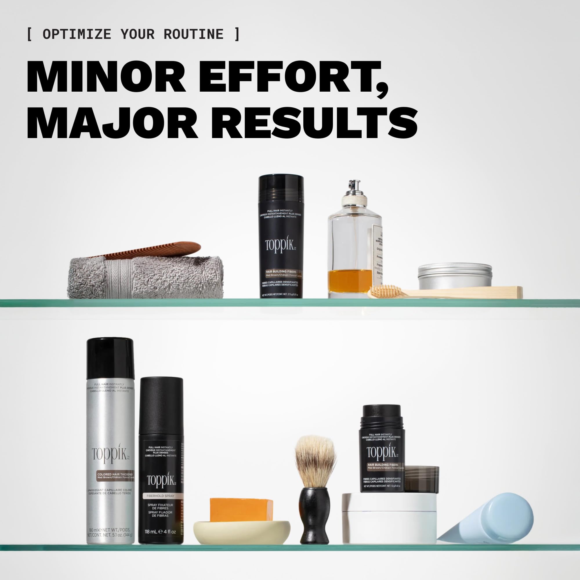 Toppik dark brown paired with spray applicator for targeted hold