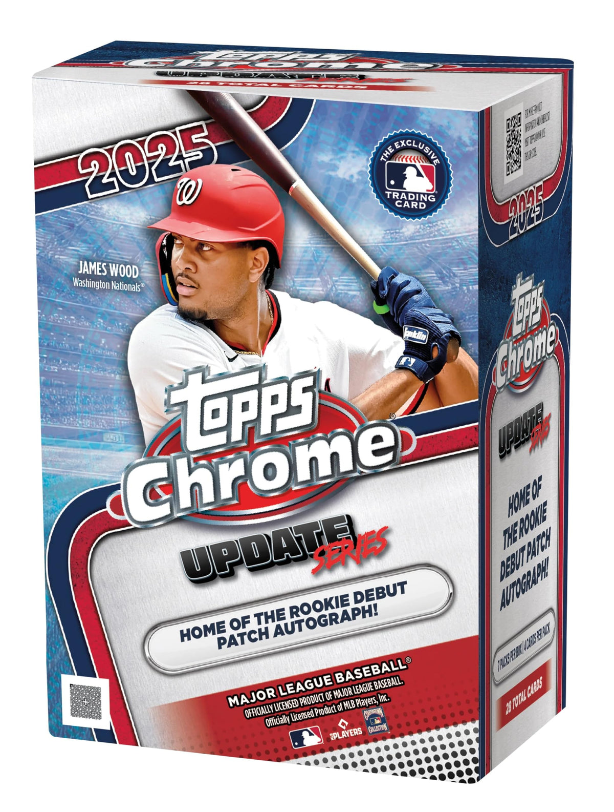 Topps blaster box front view showing chrome packs and branding, highlights collectability