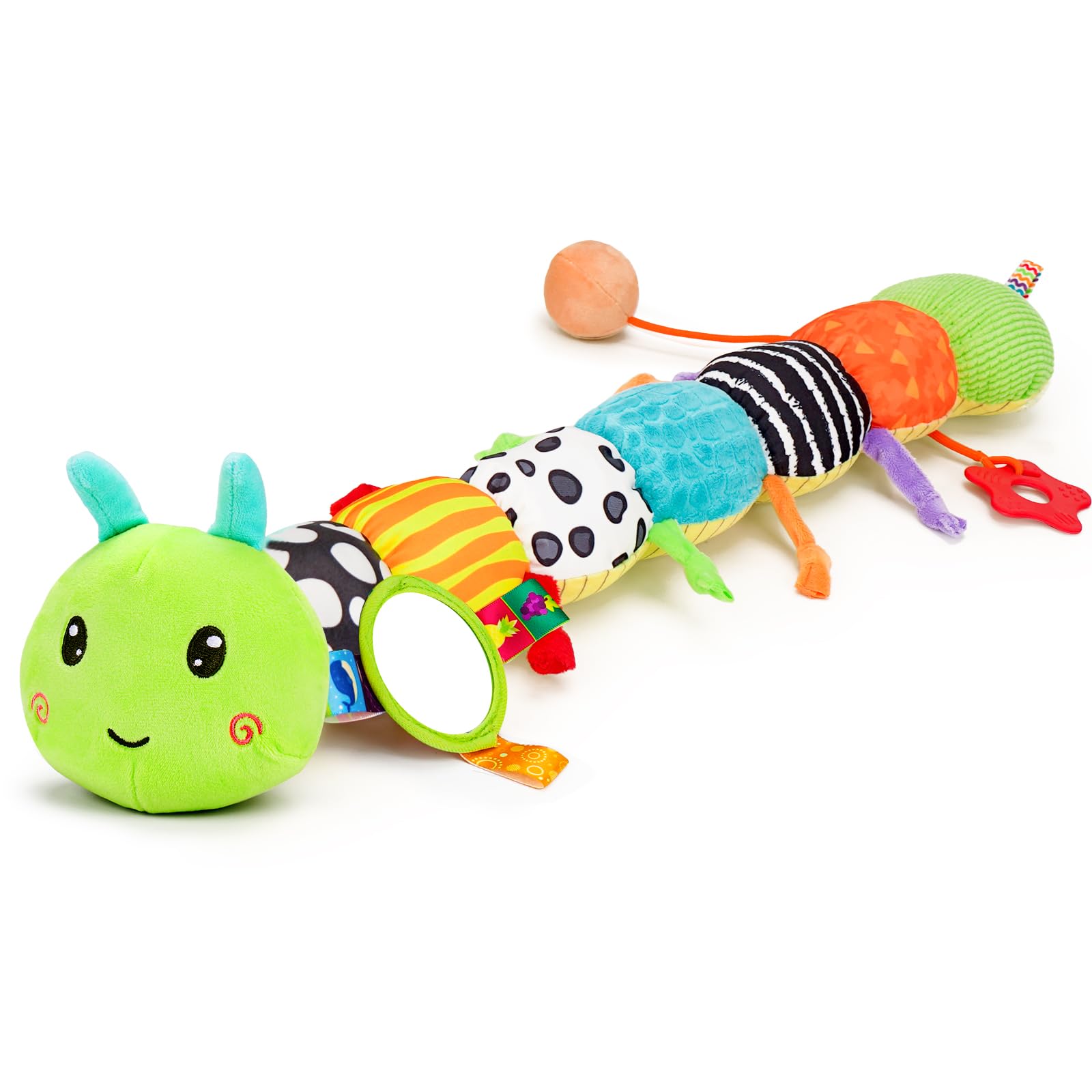 Topsochir caterpillar on playmat during tummy time, supports head lifting practice
