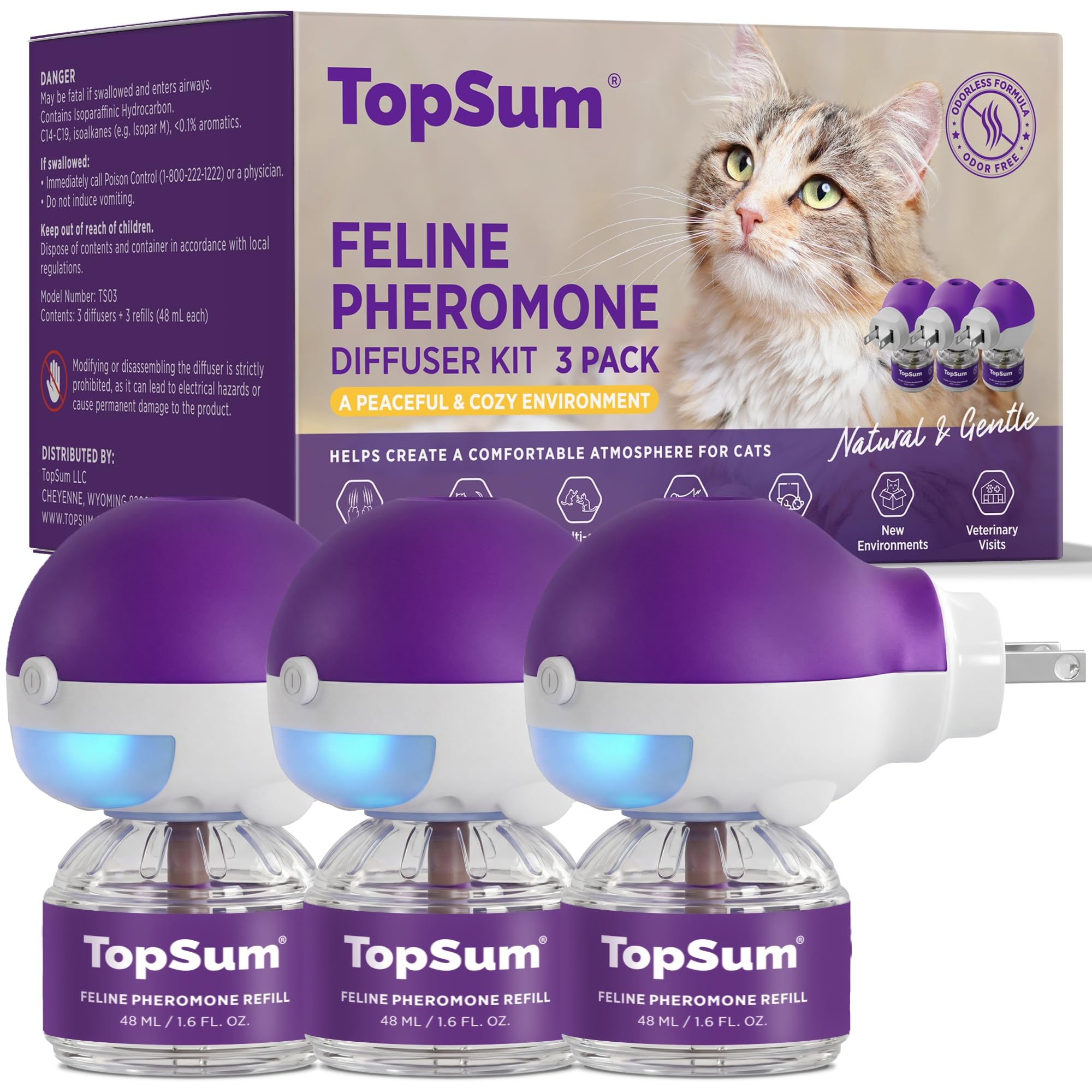 TopSum front packaging showing three diffusers and calm environment benefit