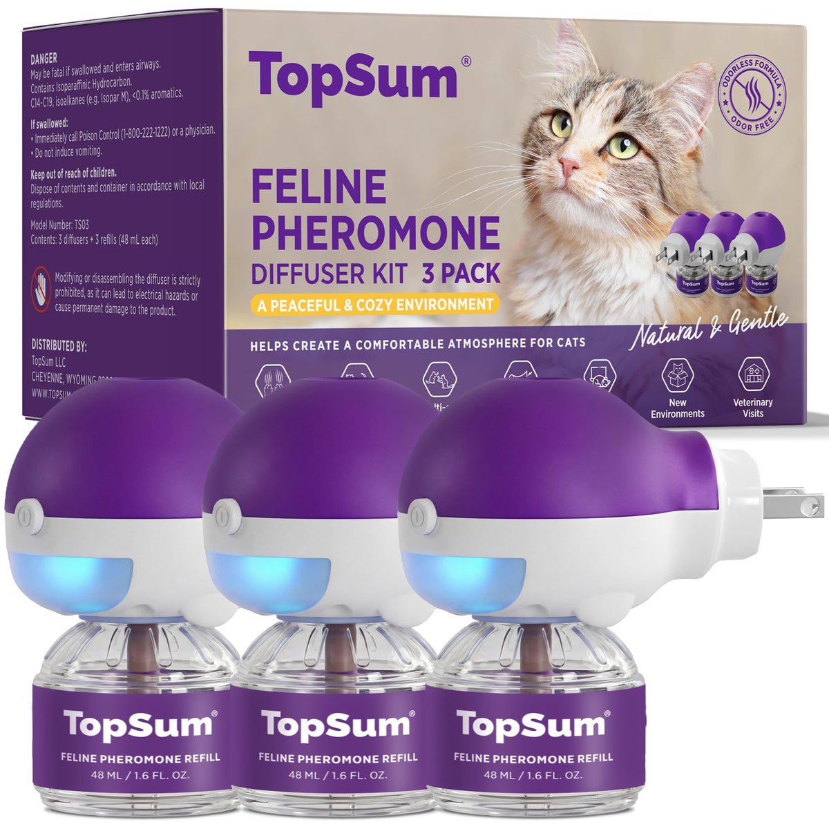 TopSum front packaging showing three diffusers and calm environment benefit