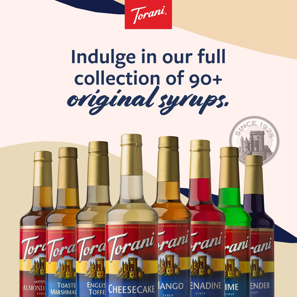 Torani green apple bottle on cafe counter, brand supports quick drink service