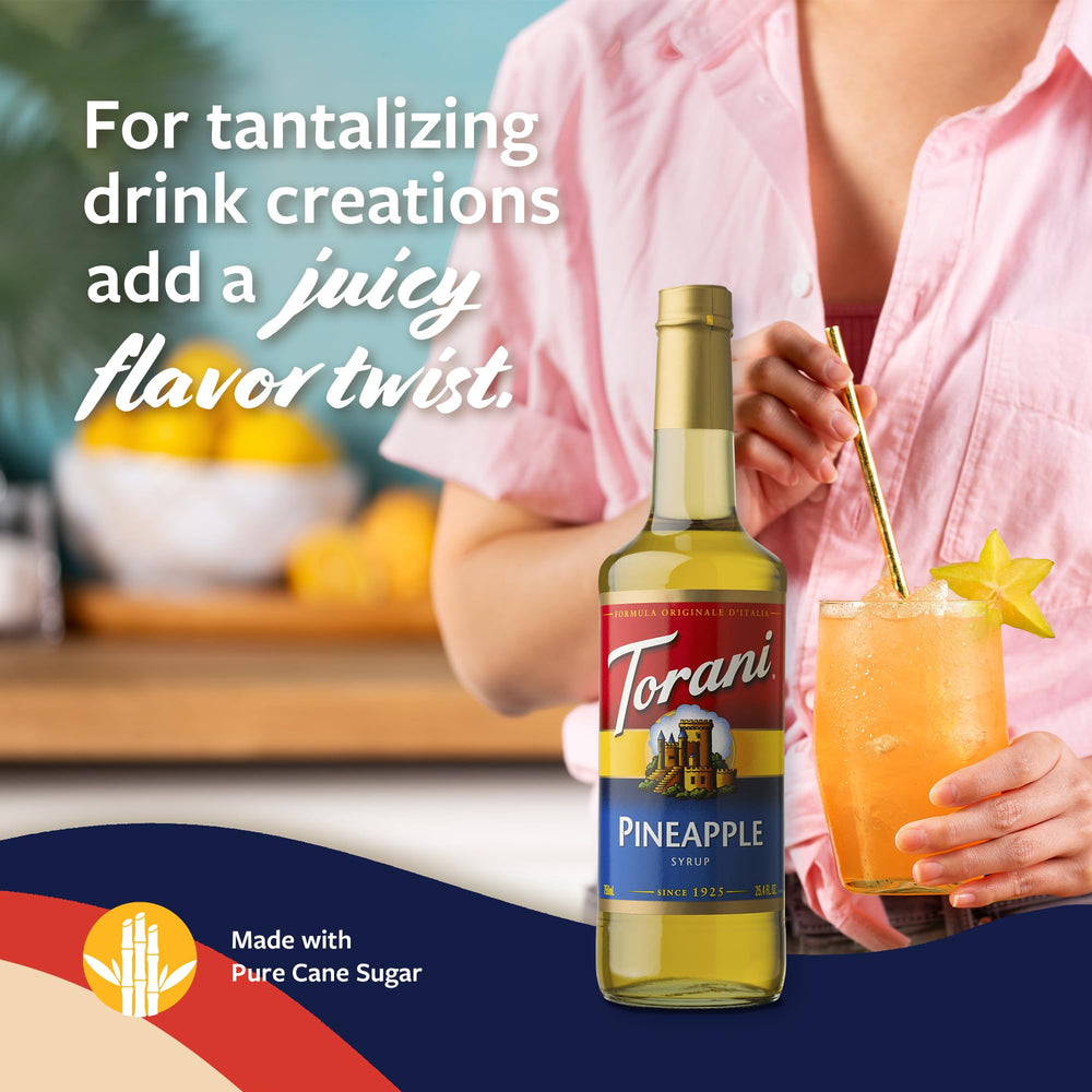 Torani pineapple syrup mixed in a tropical cocktail for bright fruit flavor