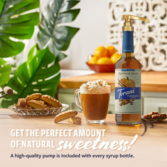 Torani pumpkin spice syrup pouring close-up showing smooth texture and flavor