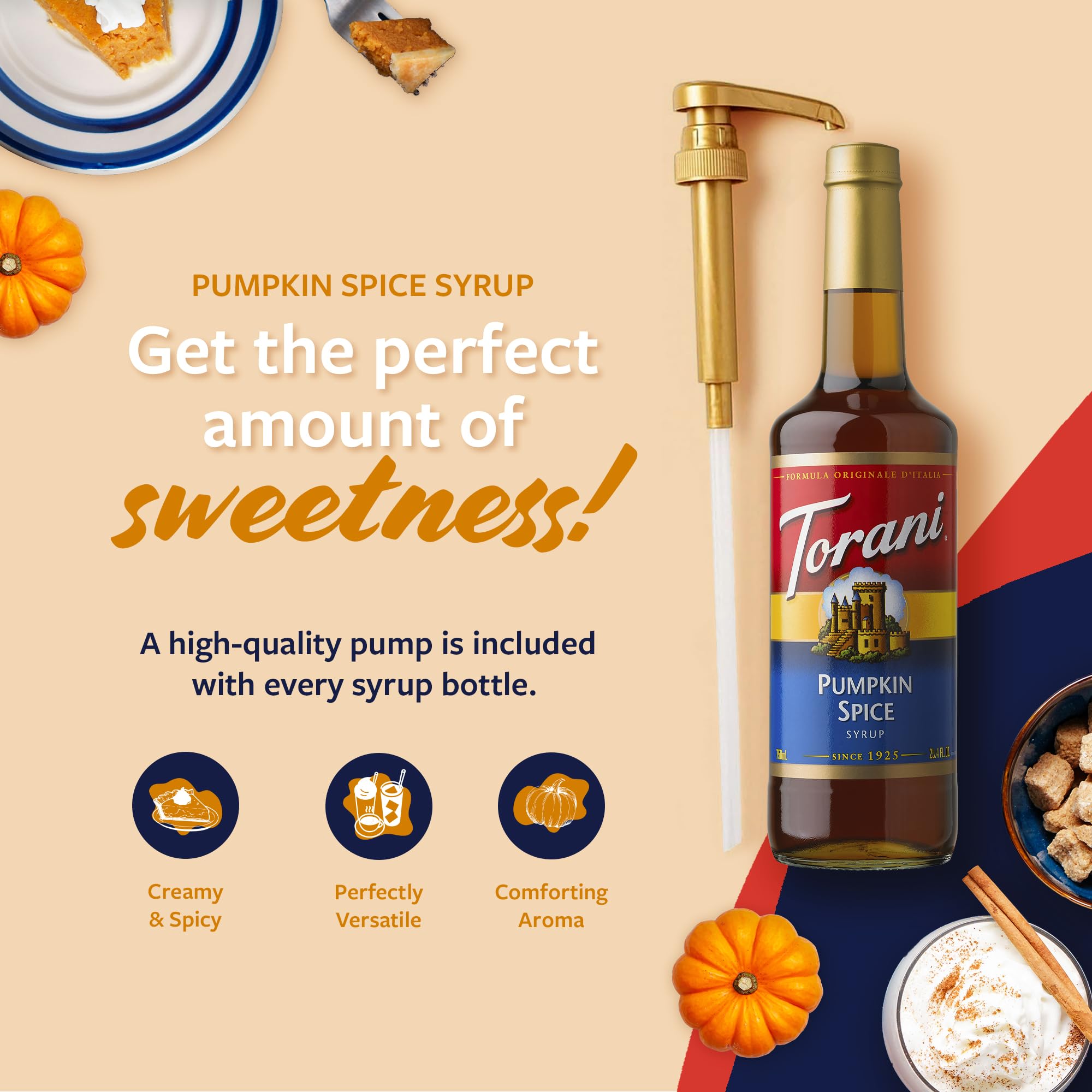 Torani syrup pouring into coffee to add pumpkin spice flavor quickly