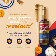 Torani syrup pouring into coffee to add pumpkin spice flavor quickly