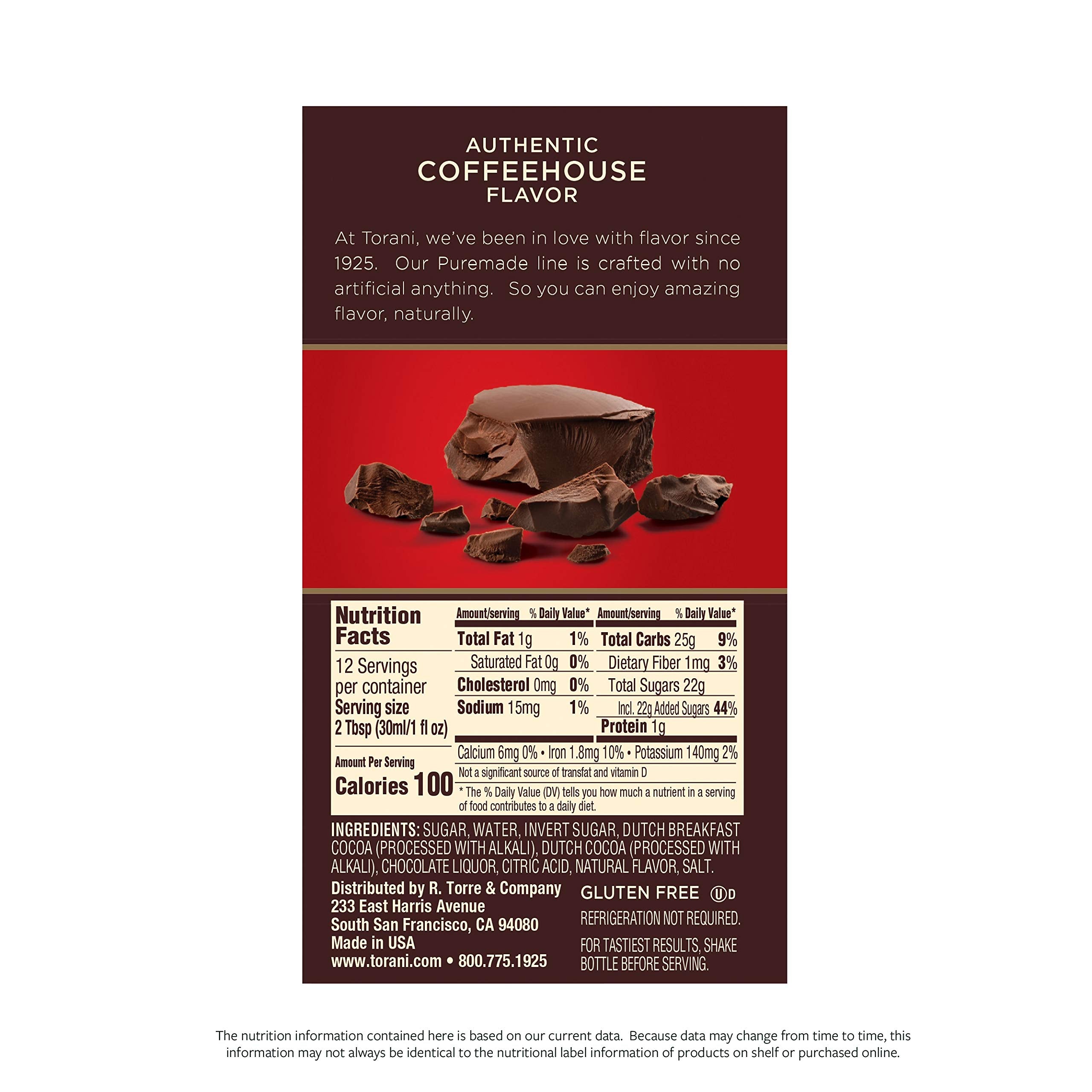 Torani Puremade dark chocolate drizzled on a mocha, adding rich flavor and attractive presentation