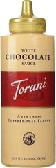 Torani bottle front packaging showing Puremade white chocolate benefit