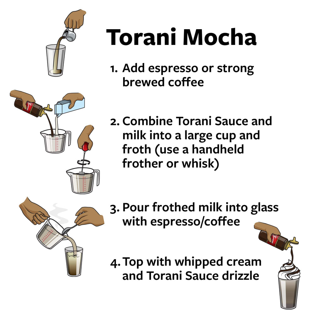 Torani sugar free caramel bottle label detail highlighting Puremade clean ingredients