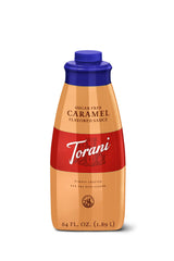 Torani sugar free caramel front packaging shows large 64 fl oz bottle for busy cafés