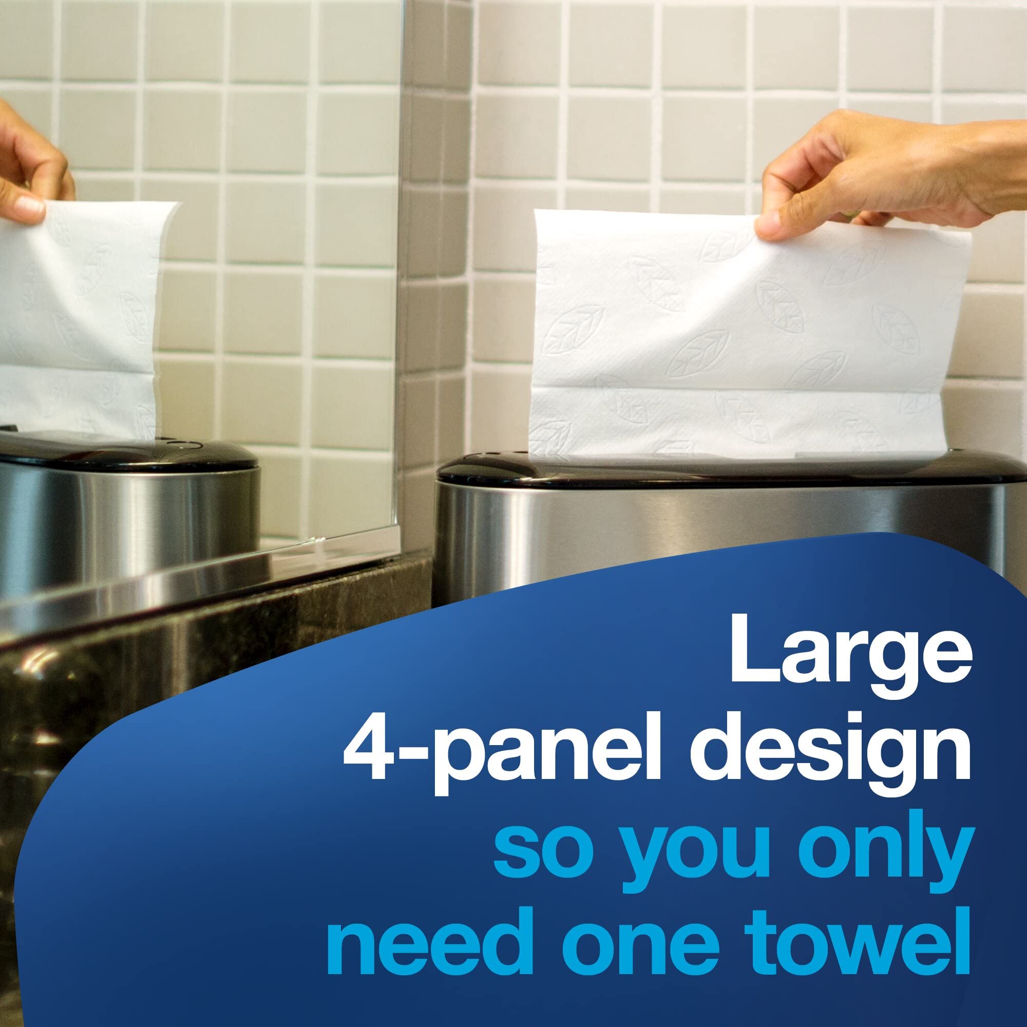Detail of blue leaf print on Tork towel adding decorative style to bathrooms and kitchens