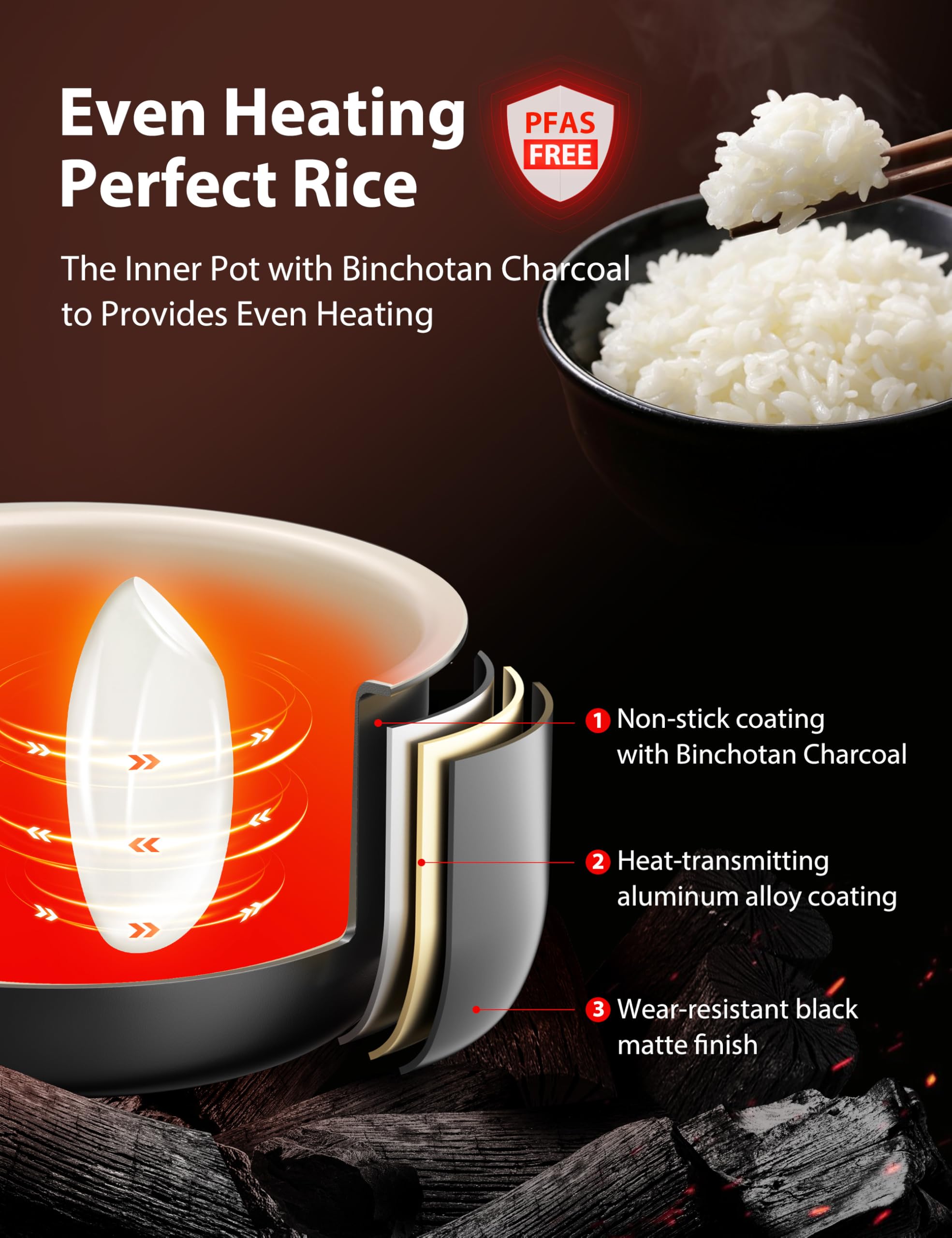TOSHIBA cooked rice served in bowl demonstrating fluffy, evenly cooked grain