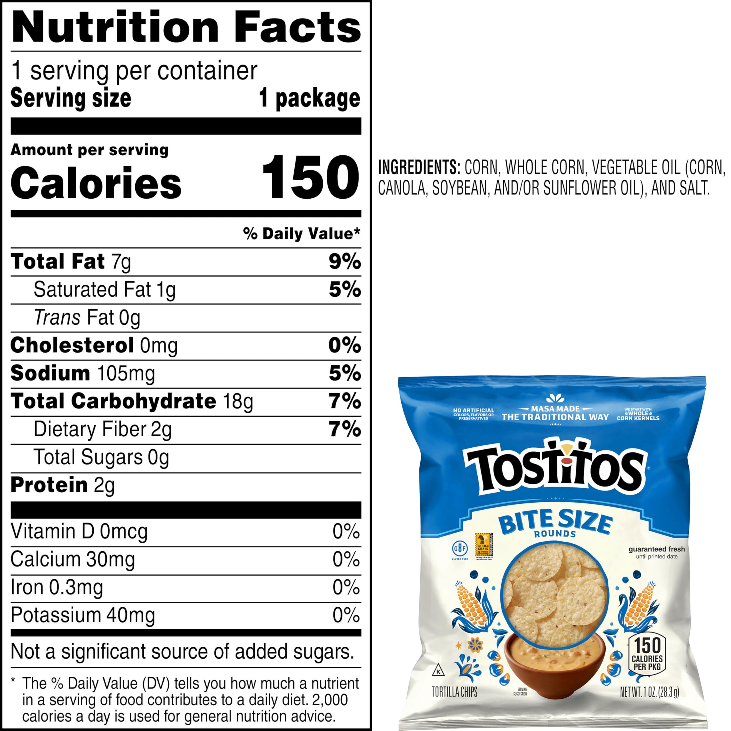 Tostitos single 1oz bag open showing portion control benefit