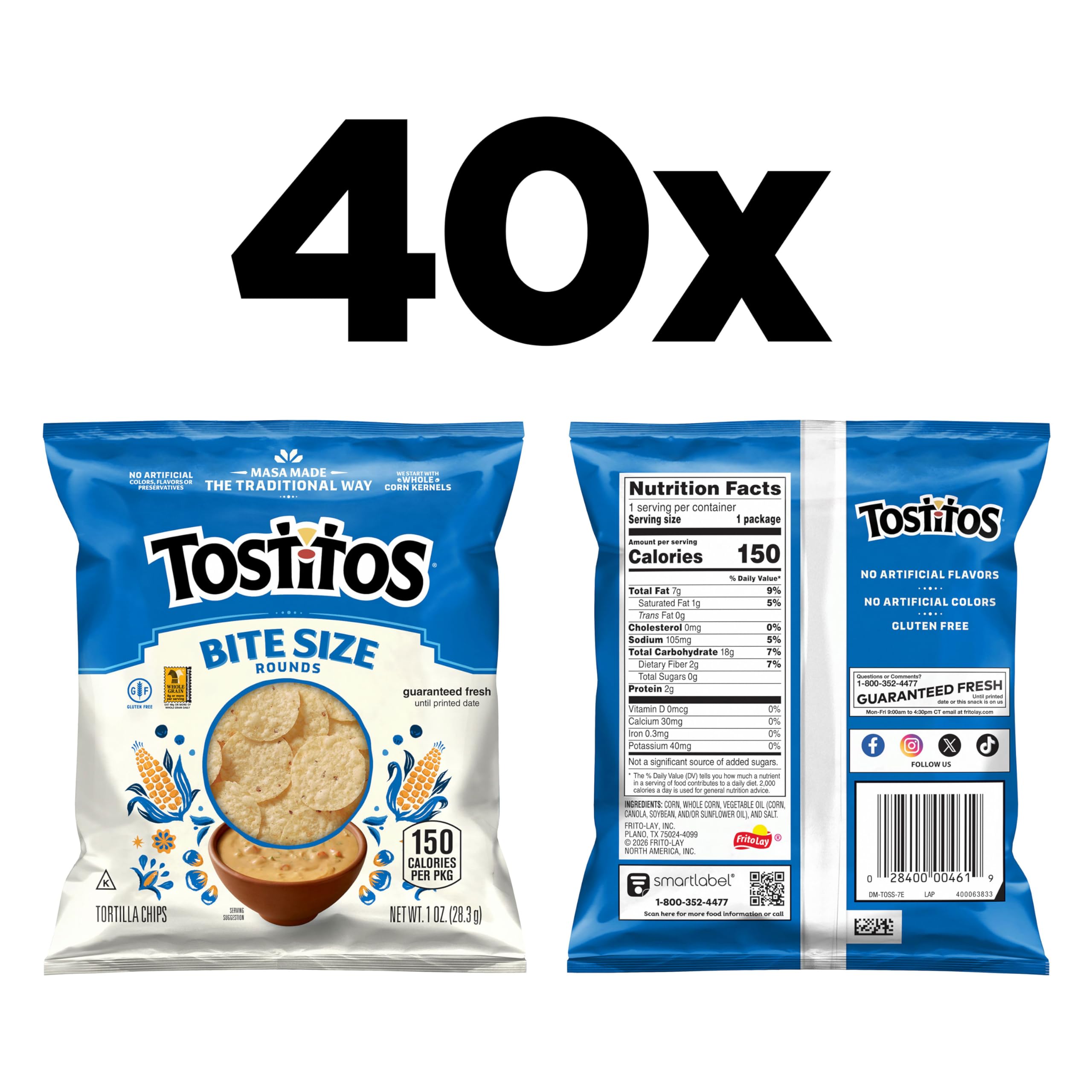 Tostitos close-up of round chip demonstrating dip-friendly shape