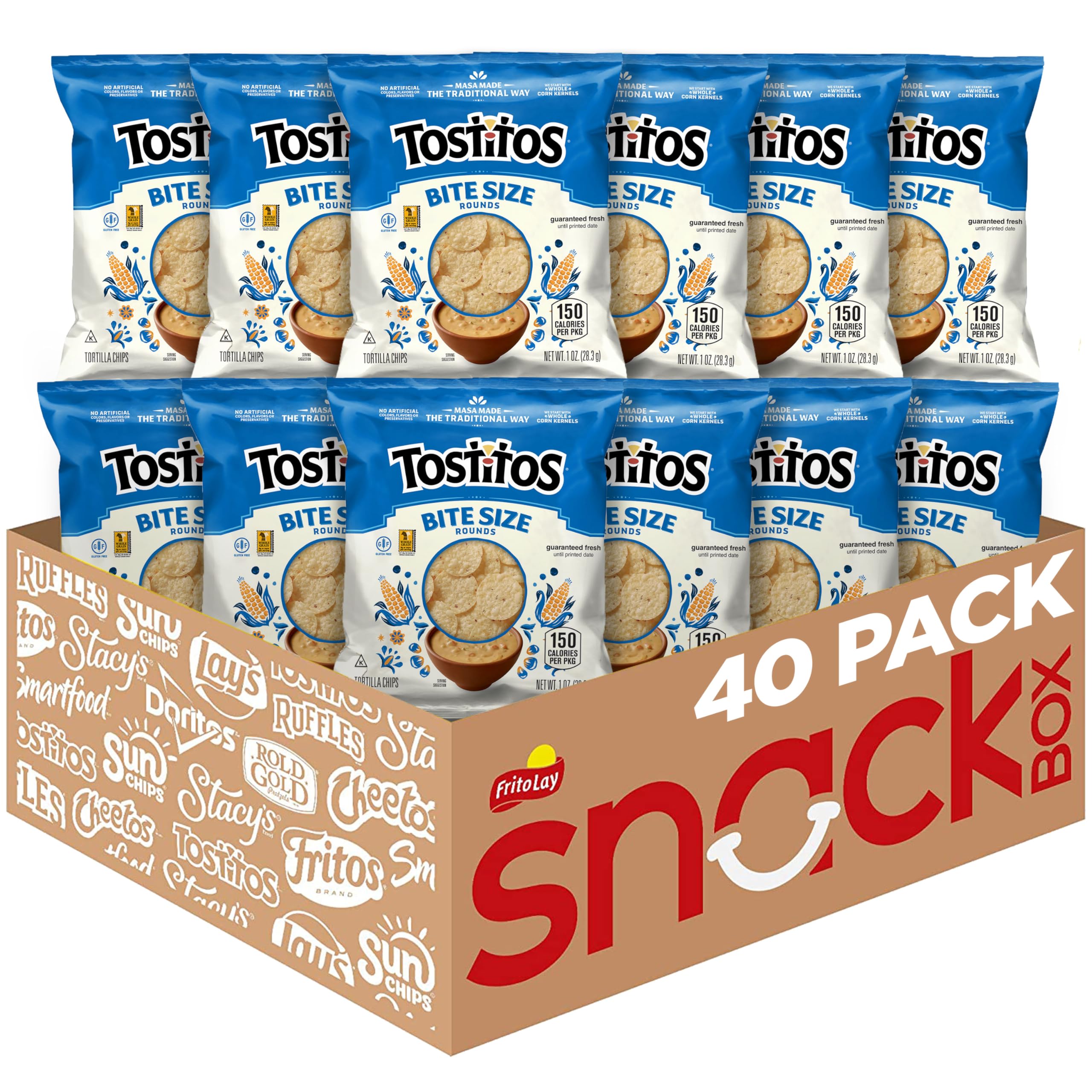 Tostitos front packaging showing 40-count bulk convenience