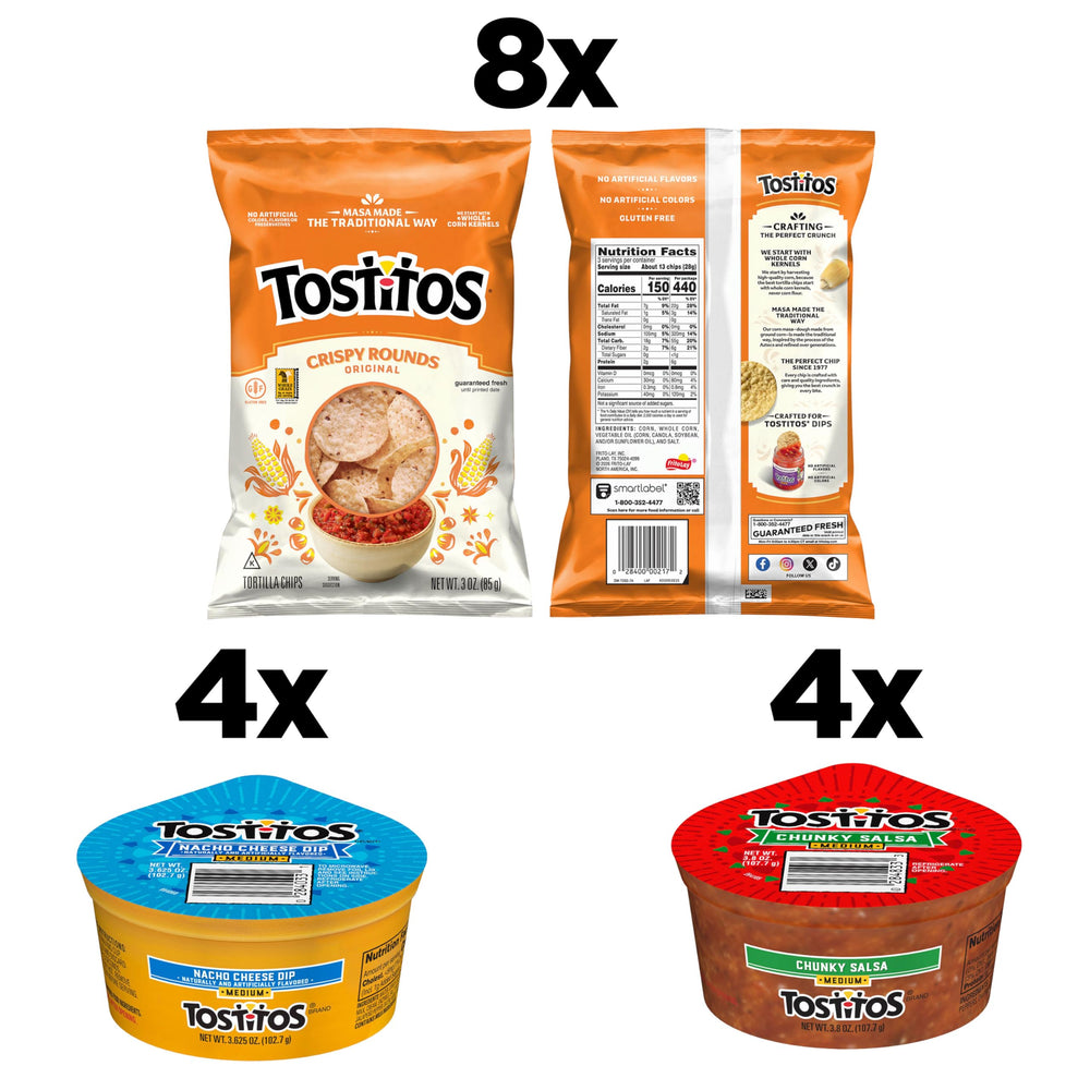 Tostitos medium salsa dip cup open with chunky vegetables, fresh-tasting complement