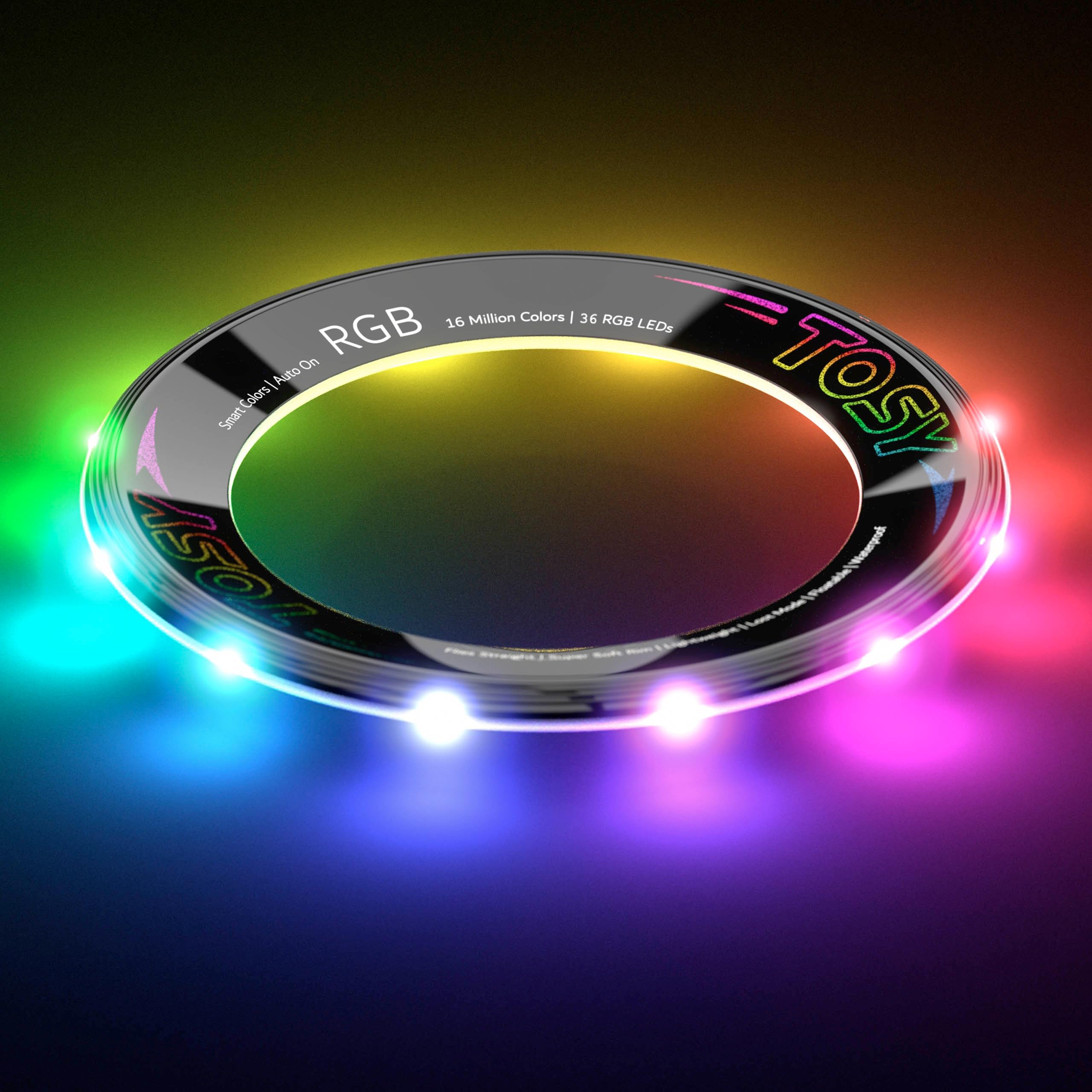 TOSY Flying Ring close-up of 36 RGB LEDs highlighting vivid colors