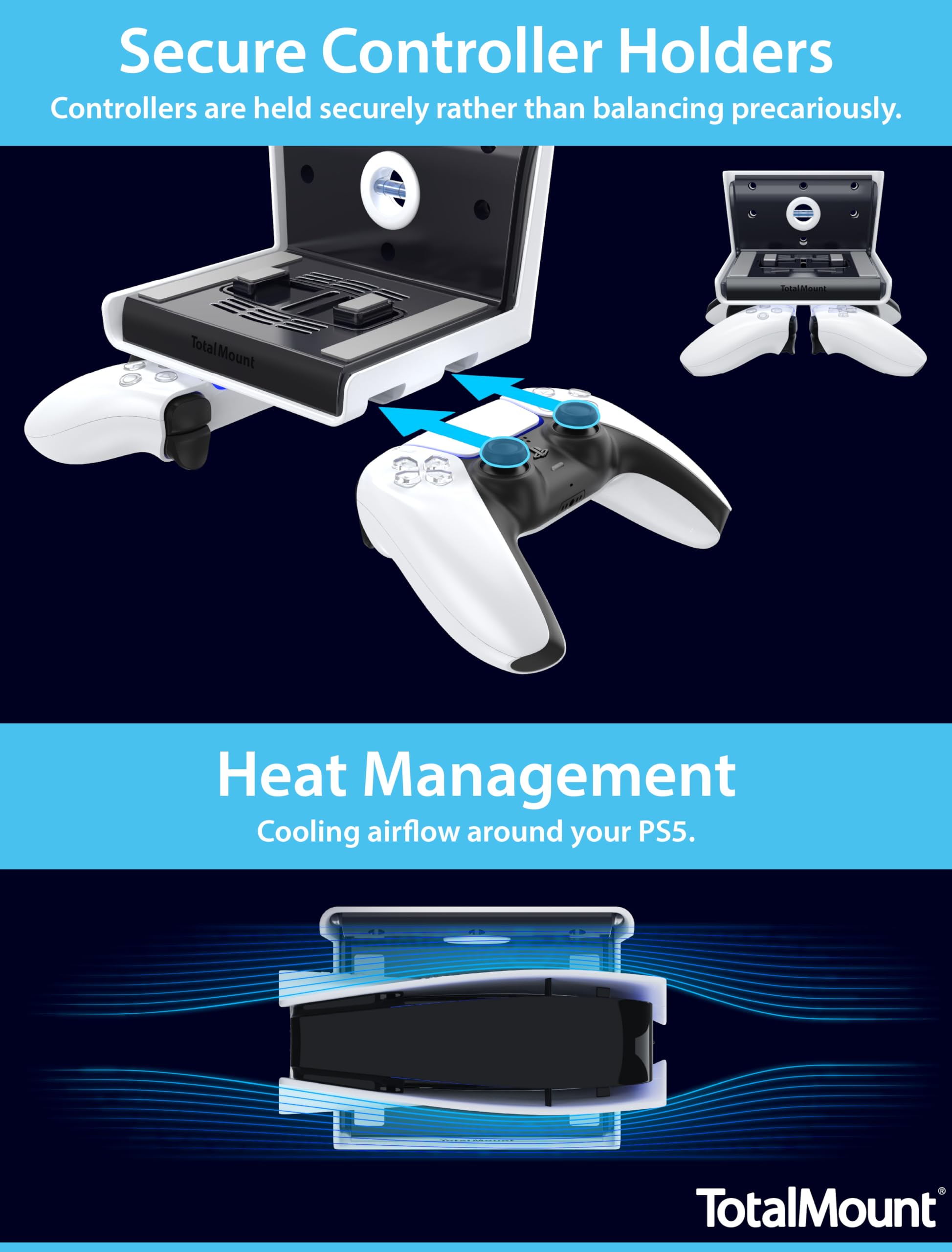 TotalMount detail of metal-free housing preserving PS5 Wi-Fi and cooling performance