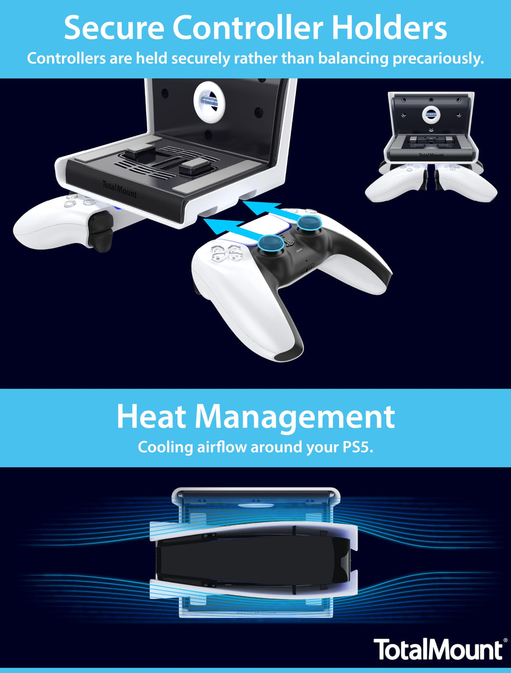 TotalMount detail of metal-free housing preserving PS5 Wi-Fi and cooling performance