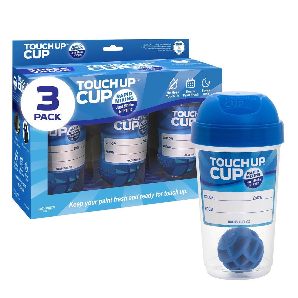 Touch Up Cup front view showing three clear jars and lids for neat paint storage
