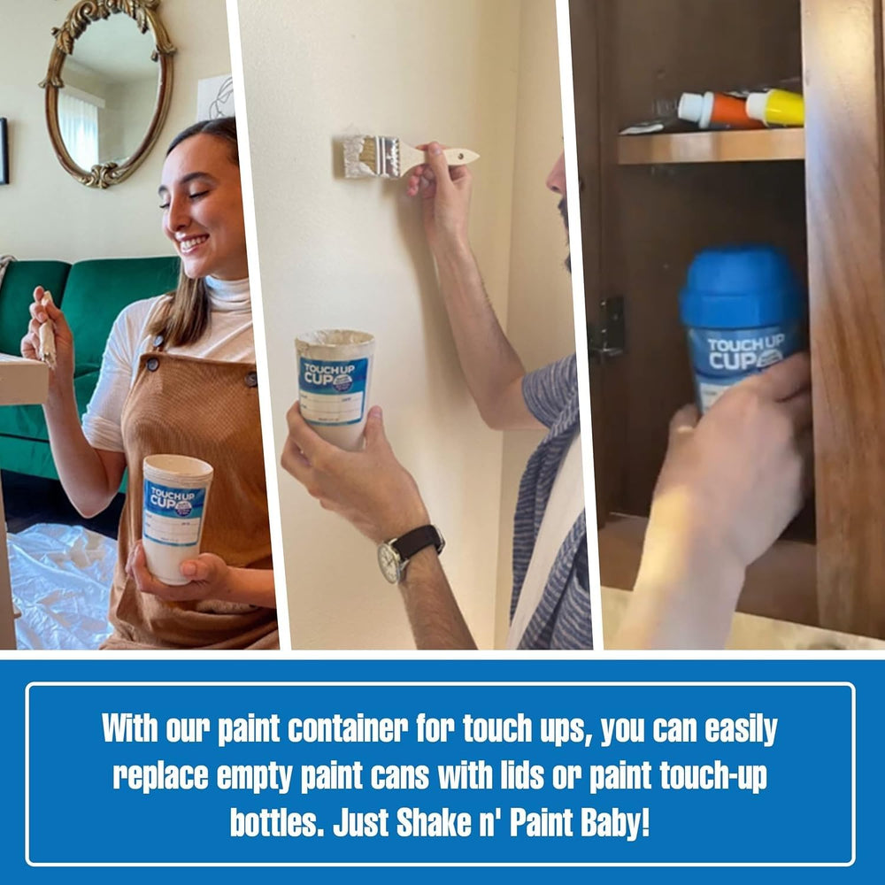 Touch Up Cup being used on a ladder for fast touch-ups and portability