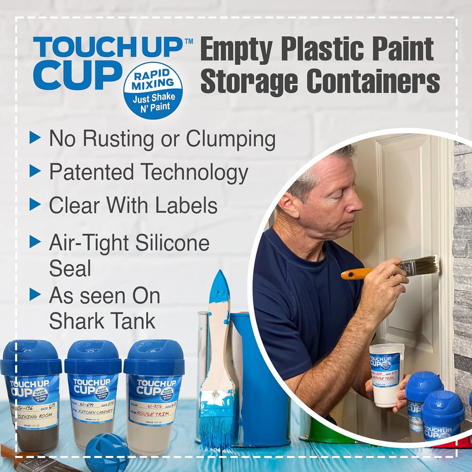 Touch Up Cup lid and stainless mixing ball close-up for easy remixing benefit