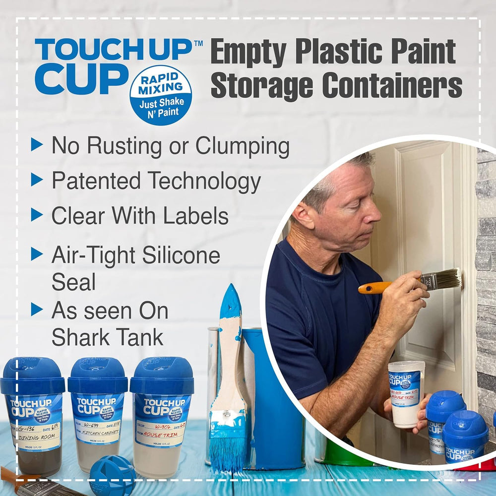 Touch Up Cup lid and stainless mixing ball close-up for easy remixing benefit