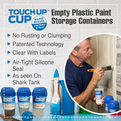 Touch Up Cup lid and stainless mixing ball close-up for easy remixing benefit