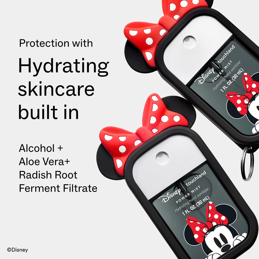 Touchland Minnie label ingredients closeup highlighting aloe formula and skin hydration