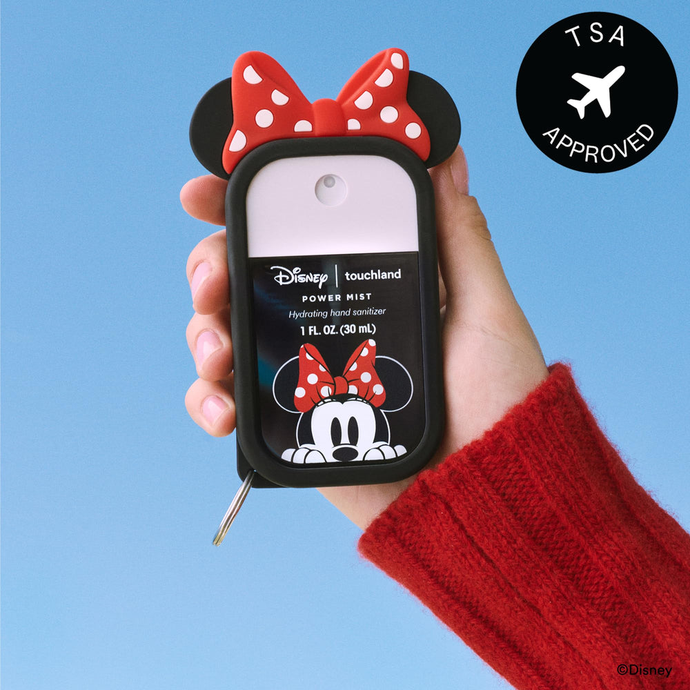 Touchland Minnie refill compatibility shot showing case with different Touchland mists benefit