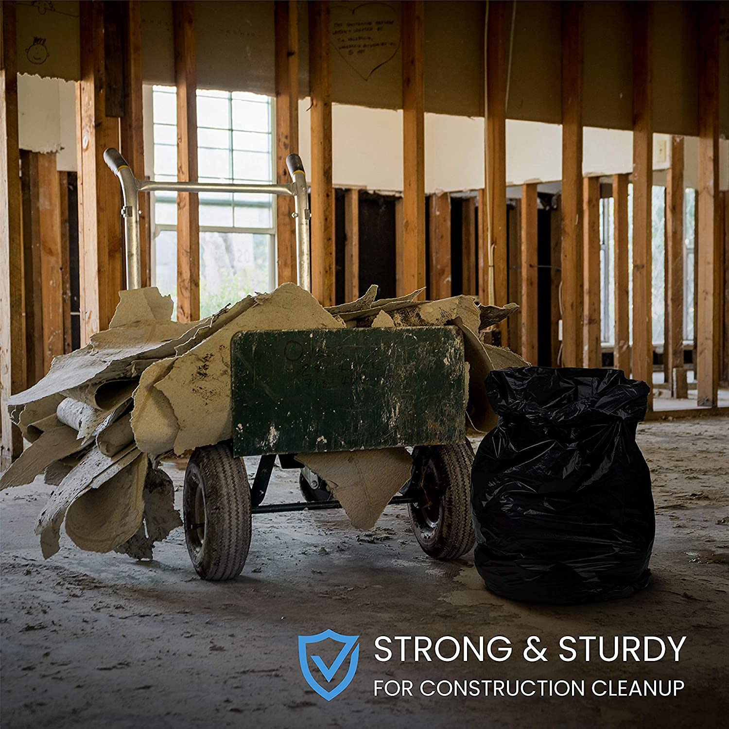 ToughBag filled with construction debris on site showing contractor-grade durability