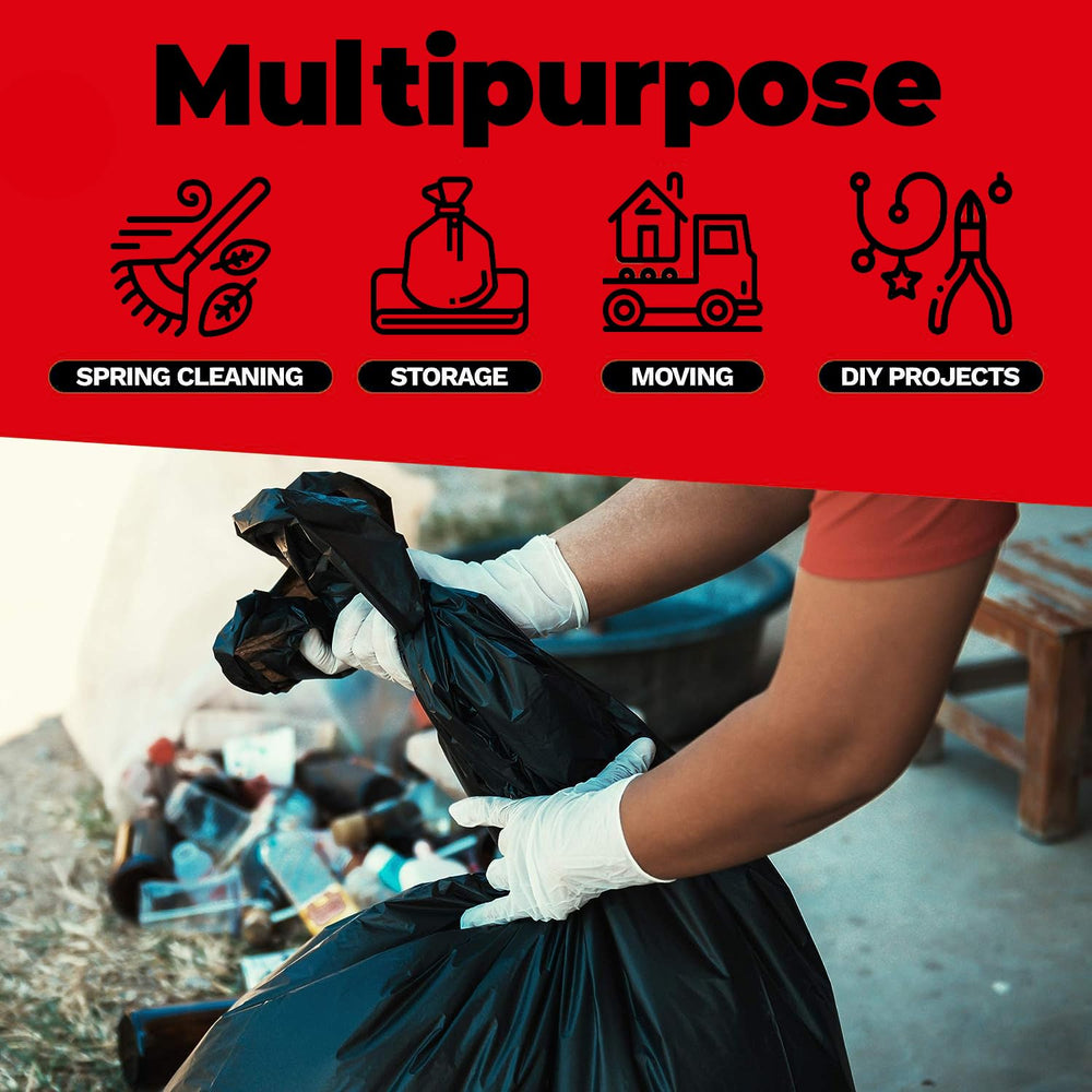 ToughBag roll beside a garbage can illustrating pack size convenience