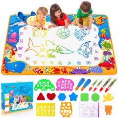 Toyk front view of mat showing ocean pattern and clear drawing area benefiting creative play