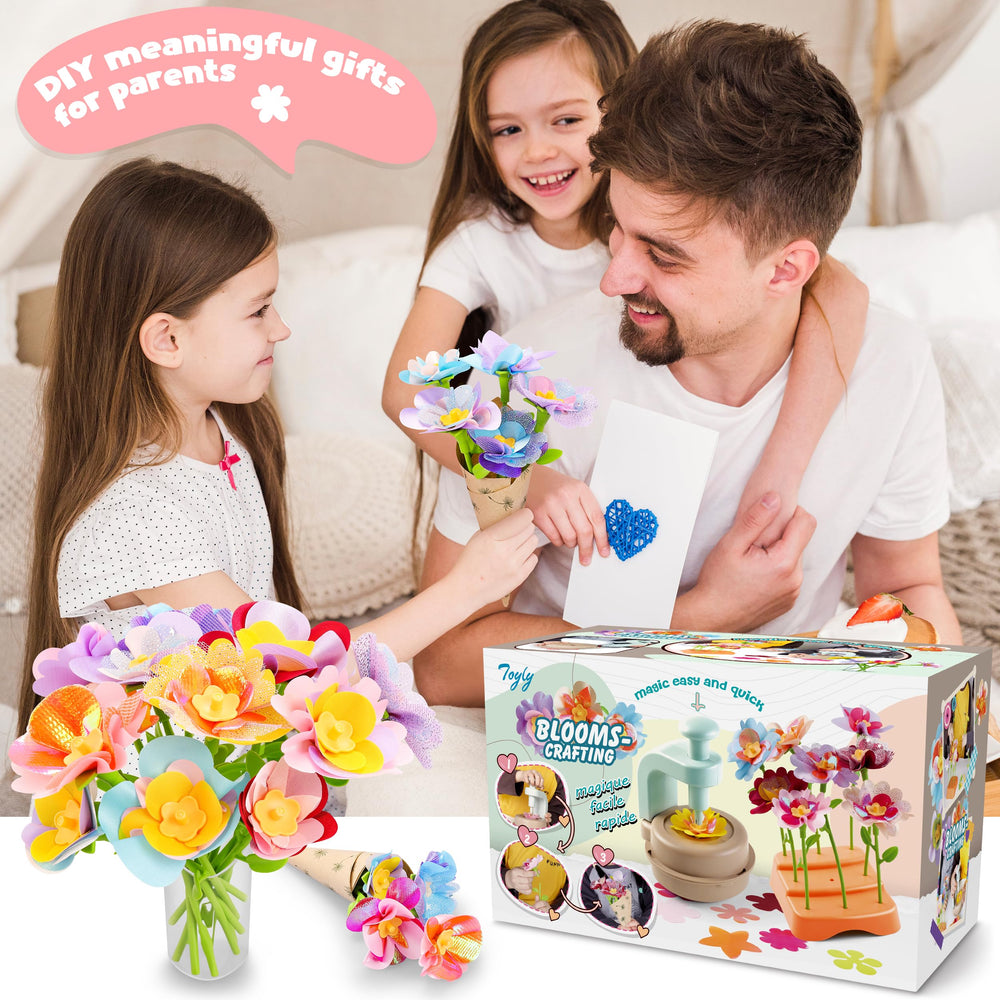 Toyly assembled bouquet in vase, displays finished bouquet for gifting