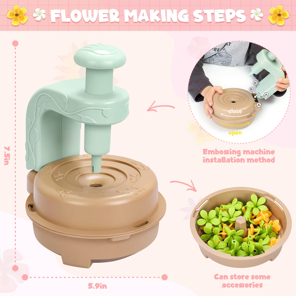 Toyly flower maker tool close-up, simplifies assembly and stores pieces