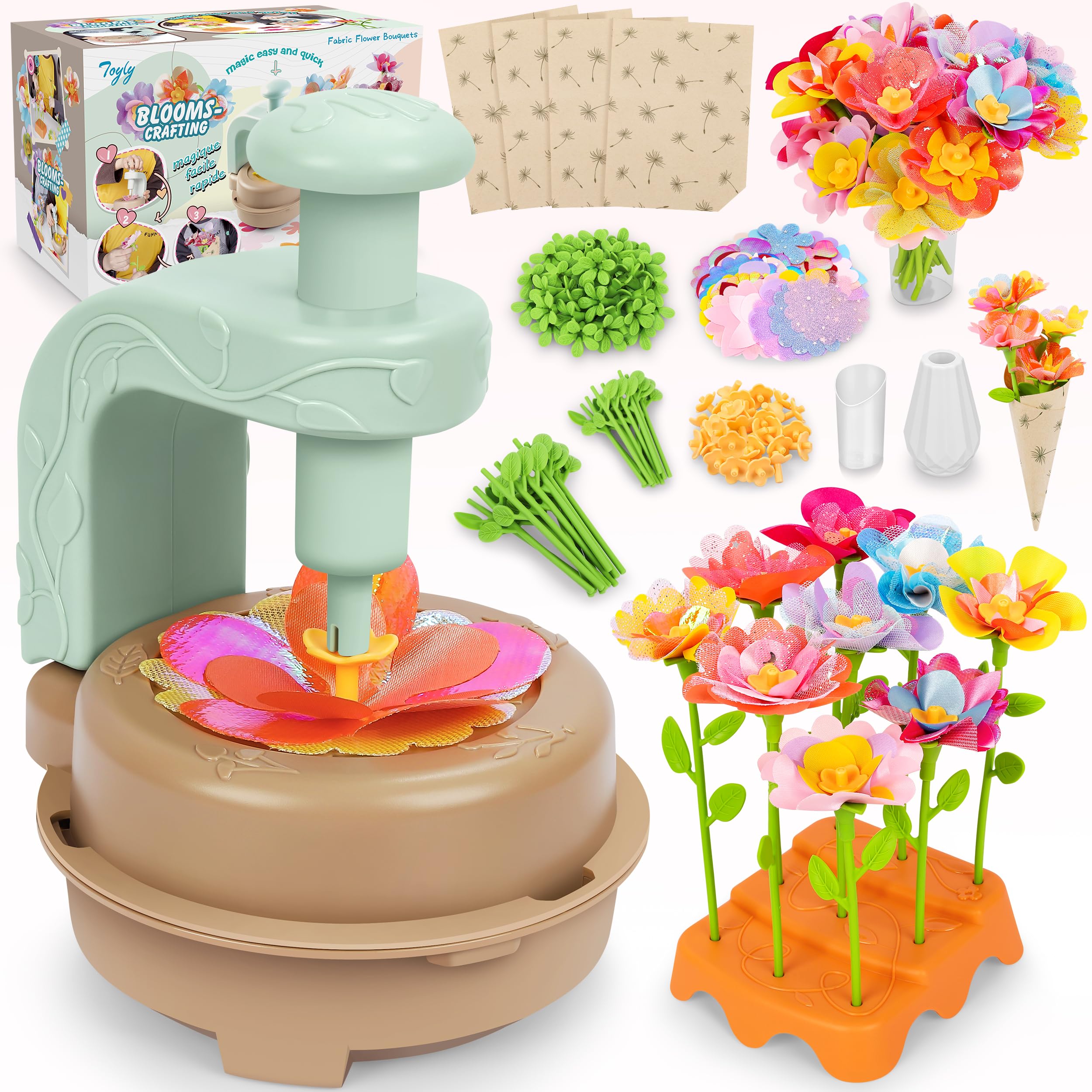 Toyly front packaging showing full DIY flower kit, encourages creative play