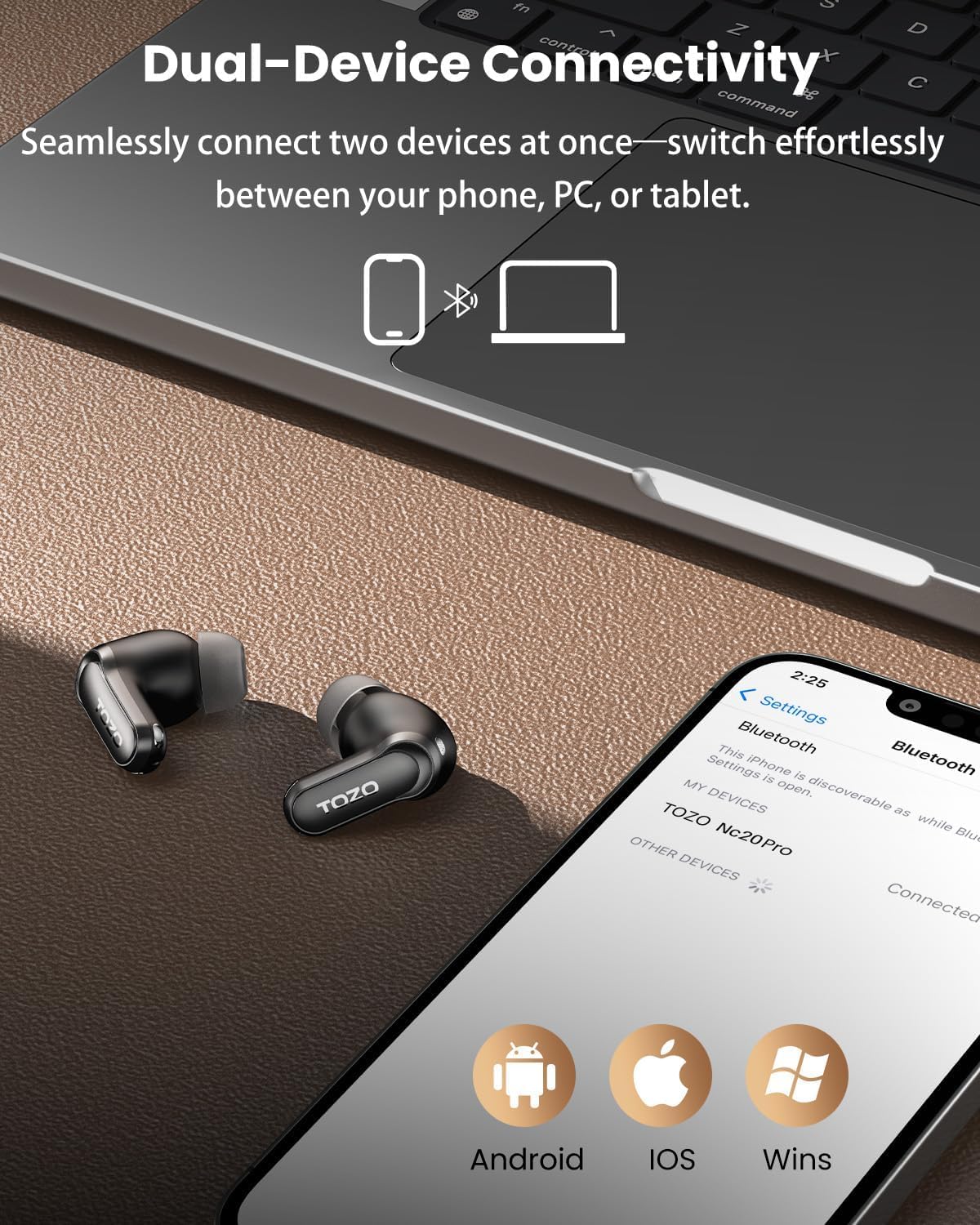 TOZO NC20 Pro charging case open showing USB-C and wireless charging convenience