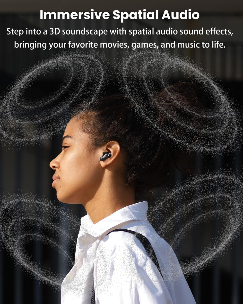 TOZO NC20 Pro case screen showing live lyrics for synced listening benefit