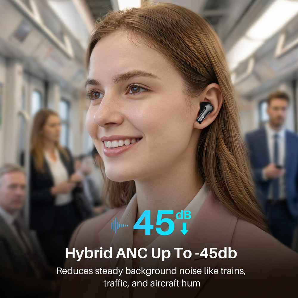 TOZO NC3 in-ear fit lifestyle scene showing secure fit for workouts