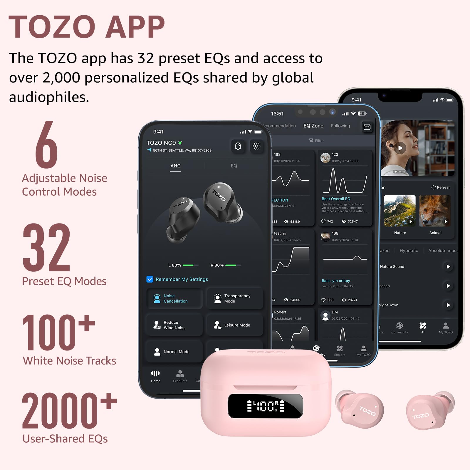 TOZO NC9 open charging case displaying earbuds and protective foam for safe storage