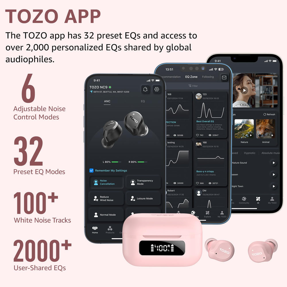 TOZO NC9 open charging case displaying earbuds and protective foam for safe storage