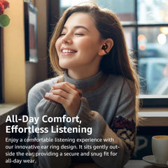 TOZO OpenEarRing clip-on fit close-up demonstrating secure, pressure-free comfort