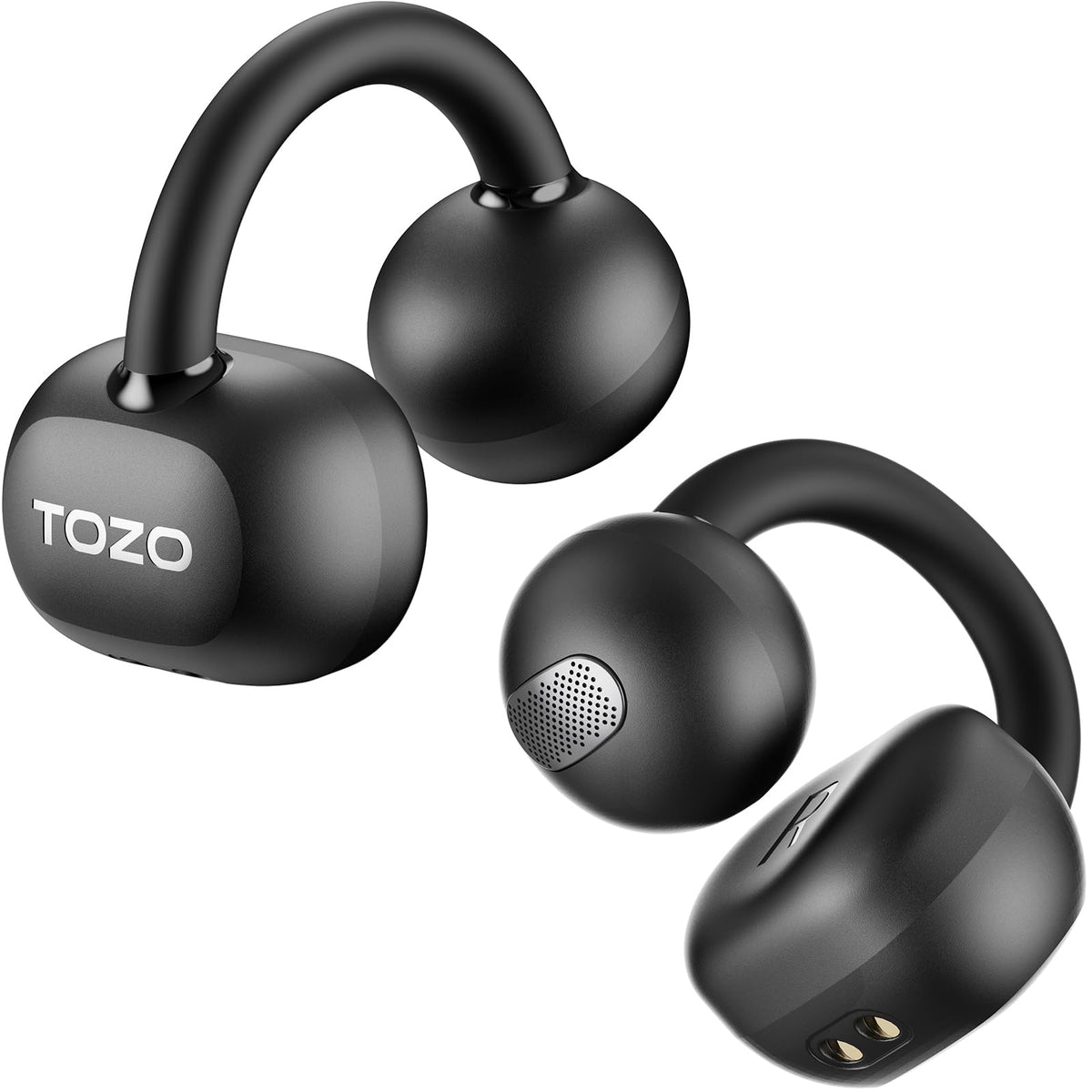 TOZO OpenEarRing front packaging showing earbuds and case, highlights portability
