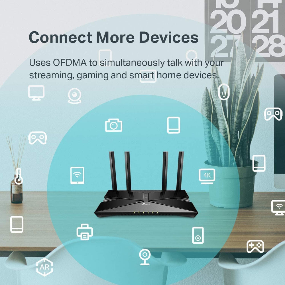 TP‑Link Archer AX10 placed in living room delivering stable Wi‑Fi for streaming and gaming