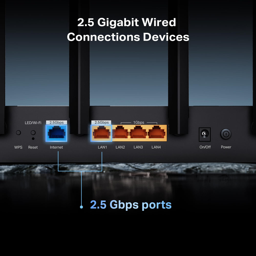 TP‑Link Archer BE400 placed in living room demonstrating wide home Wi‑Fi coverage