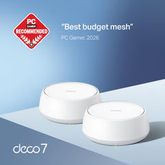 TP‑Link Deco BE25 top detail highlighting vents and LED for improved thermal performance