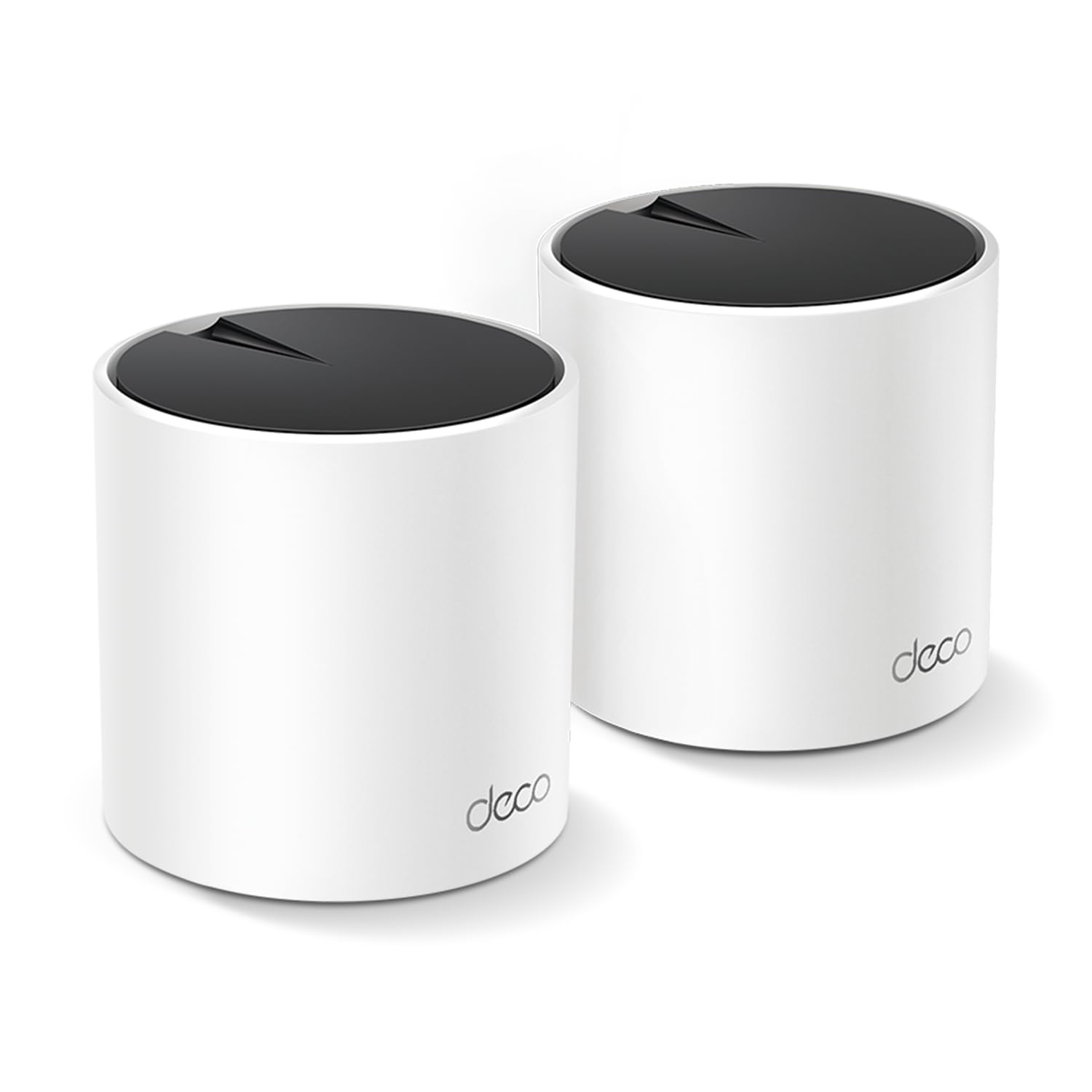 TP‑Link Deco X55 front view showing two units and clear coverage advantage