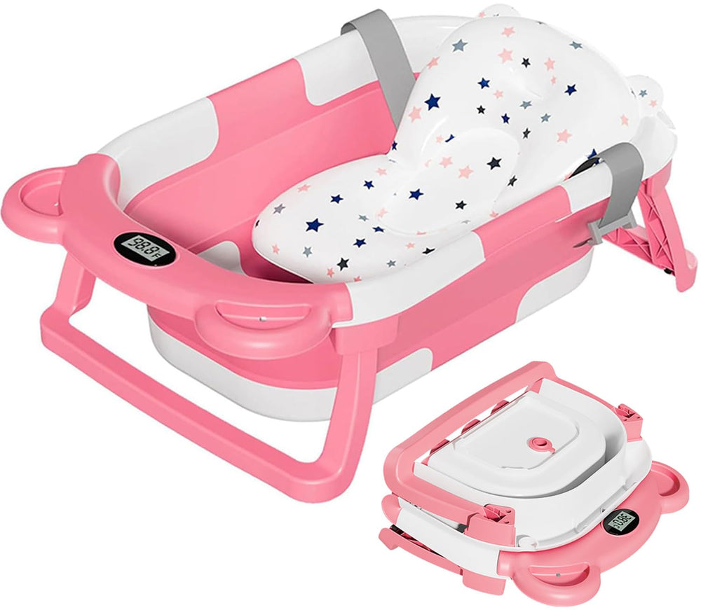 TPN baby bathtub front view showing full tub and bracket providing safe stability